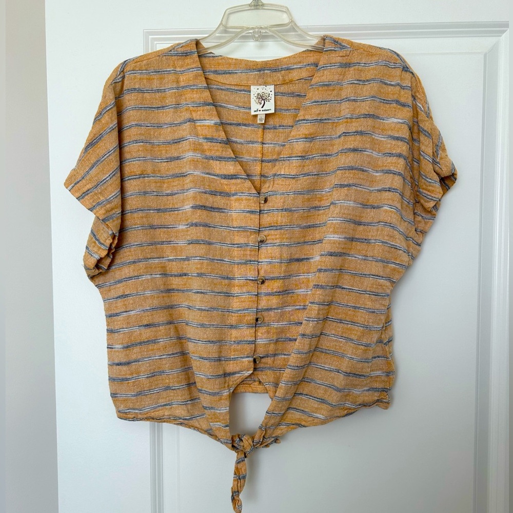 NWOT Womens Self Esteem Short Sleeve Striped Crop Top - Size L
